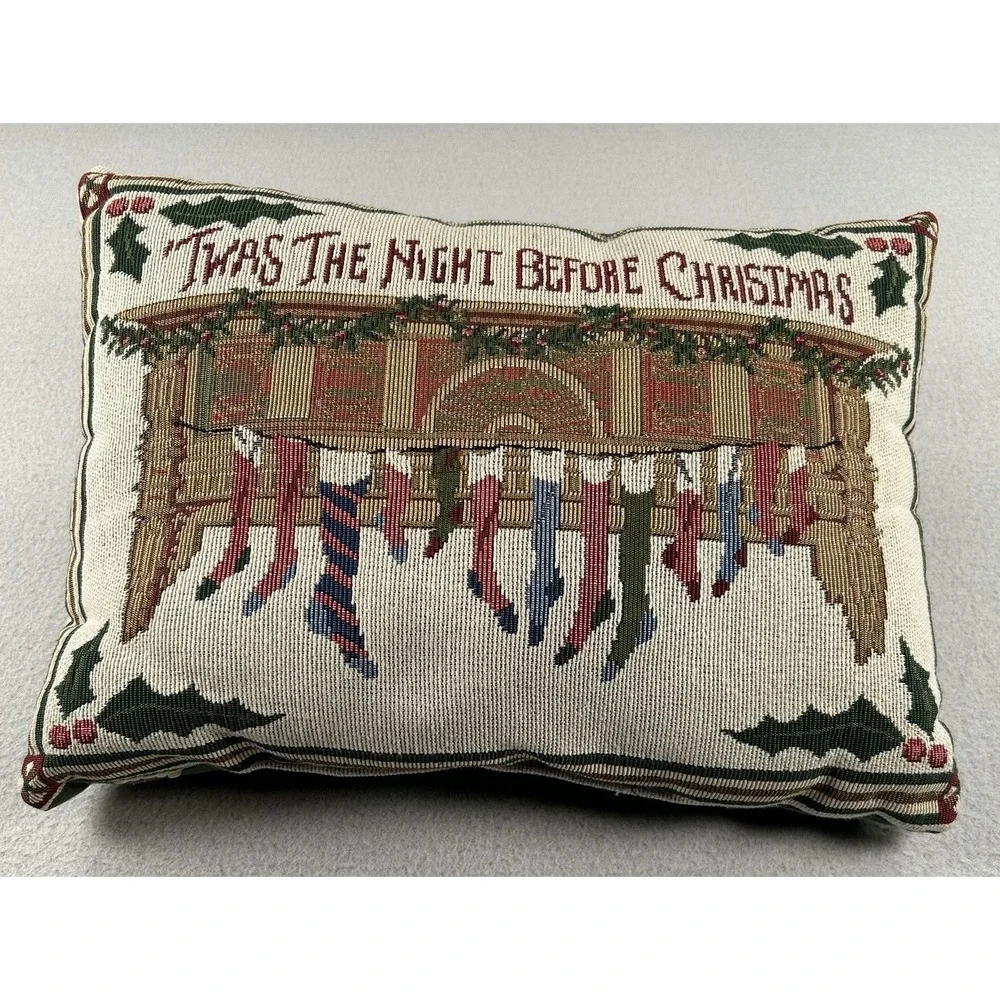 VTG Christmas Tapestry Decorative Throw Pillow 'Twas The Night Before Christmas